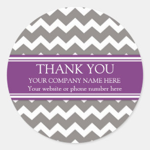 Business Thank You Company Name Plum Grey Chevron Classic Round Sticker