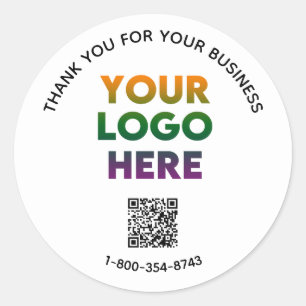 Business Thank You Custom Logo QR Code  Classic Ro Classic Round Sticker
