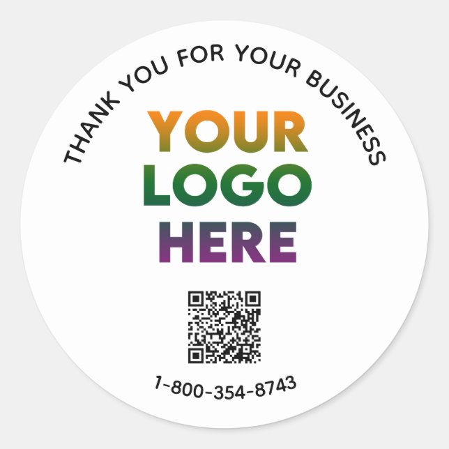 Business Thank You Custom Logo QR Code  Classic Ro Classic Round Sticker (Front)