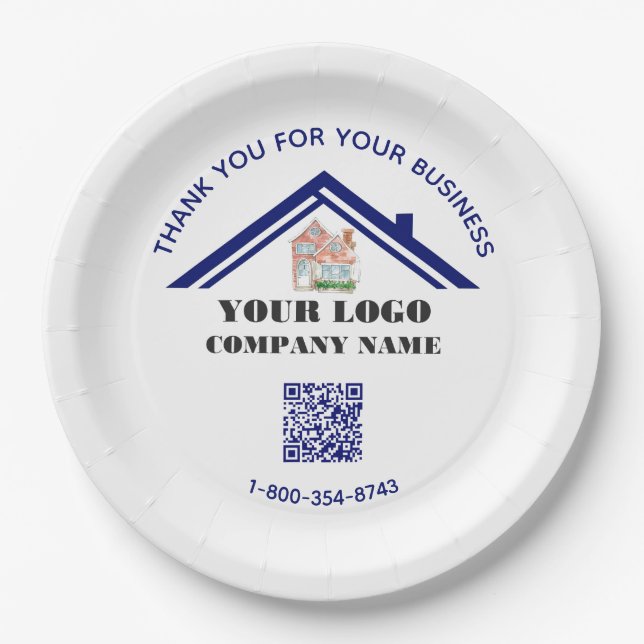 Business Thank You Custom Logo QR Code    Paper Plate (Front)