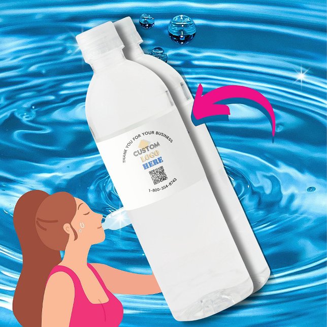 Business Thank You Custom Logo QR Code   Water Bottle Label (Creator Uploaded)