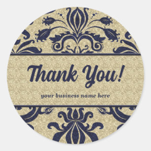 Business Thank You Customized Blue Classic Round Sticker