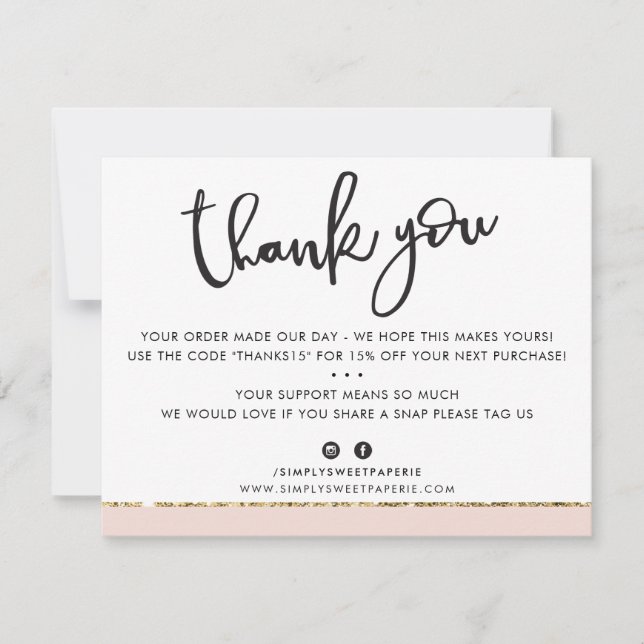 BUSINESS THANK YOU cute elegant pink gold glitter (Front)