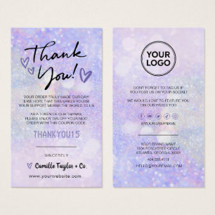 Business Thank You Discount Card Glitter Bokeh