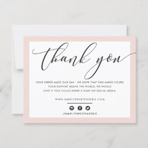 BUSINESS THANK YOU elegant black blush pink LOGO Card
