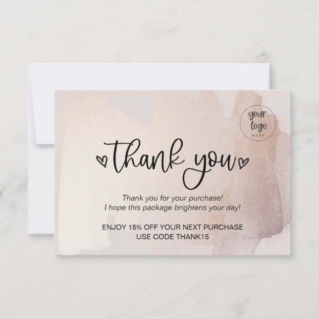 Business Thank You For Order Insert Gold Blush Card (Front)