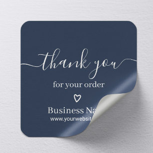 Business Thank You for Your Order Classy Navy Blue Square Sticker
