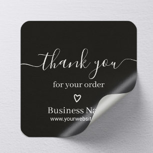 Business Thank You for Your Order Elegant Black Square Sticker