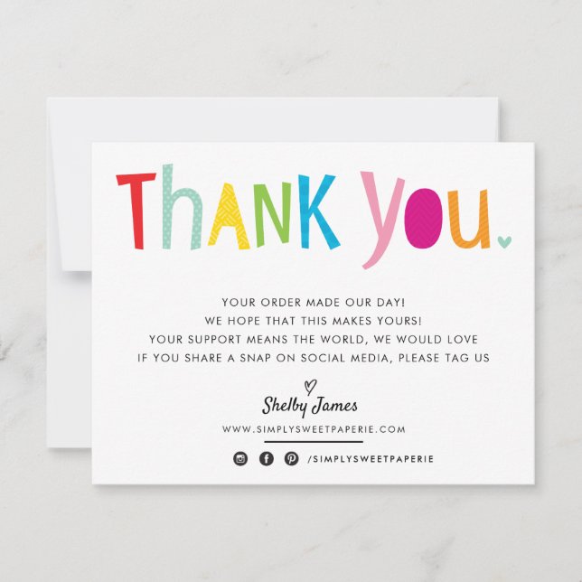 BUSINESS THANK YOU fun bright colourful typography Card (Front)