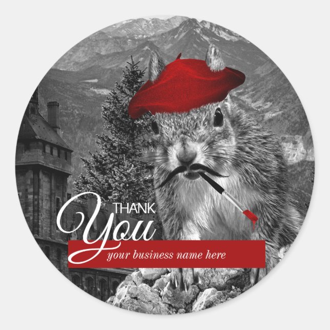 Business Thank You Funny Squirrel Artist Classic Round Sticker (Front)