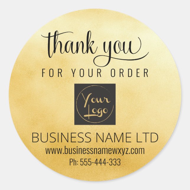 Business Thank You Gold Black Add Your Logo  Class Classic Round Sticker (Front)