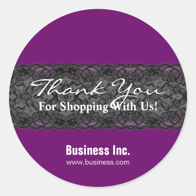 Business Thank You Lace Purple Classic Round Sticker (Front)