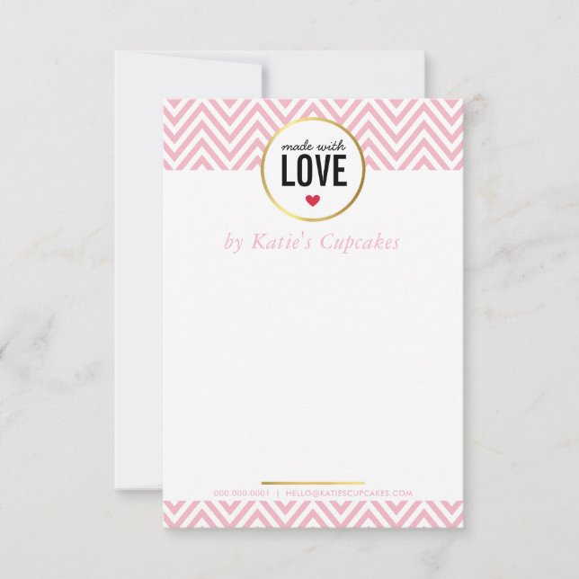 BUSINESS THANK YOU made with love pink chevron (Front)