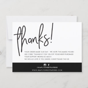 BUSINESS THANK YOU modern bold handlettered black Card