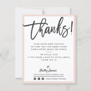 BUSINESS THANK YOU modern chic black blush pink Card