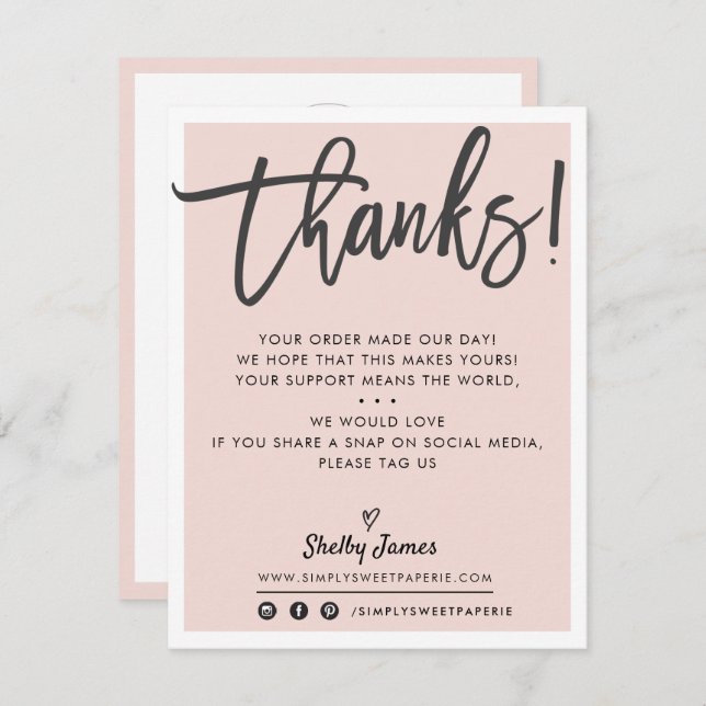 BUSINESS THANK YOU modern chic blush pink black (Front/Back)