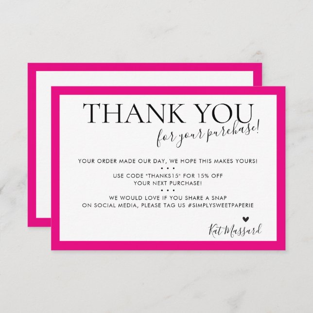 BUSINESS THANK YOU modern chic bold fuschia pink (Front/Back)