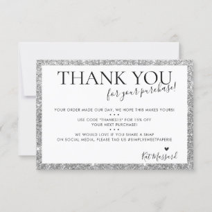 BUSINESS THANK YOU modern chic faux silver glitter Card