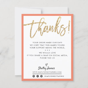 BUSINESS THANK YOU modern chic gold glitter orange Card