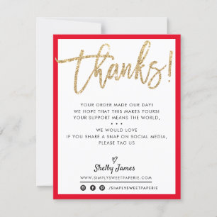 BUSINESS THANK YOU modern chic gold glitter red Card