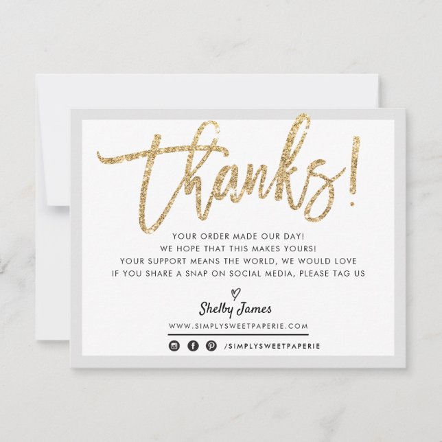 BUSINESS THANK YOU modern chic gold glitter script (Front)