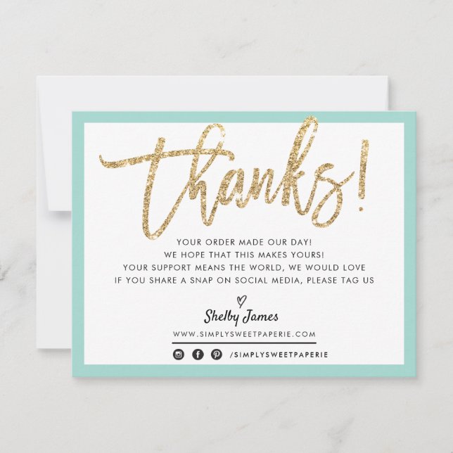 BUSINESS THANK YOU modern chic gold glitter script Card (Front)