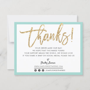 BUSINESS THANK YOU modern chic gold glitter script Card