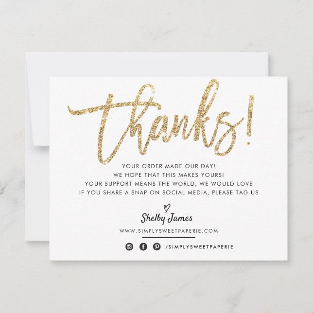 BUSINESS THANK YOU modern chic gold glitter script Card (Front)