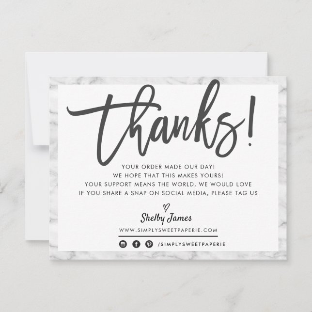 BUSINESS THANK YOU modern chic grey marble black (Front)