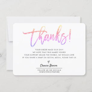 BUSINESS THANK YOU modern chic pink glitter Card