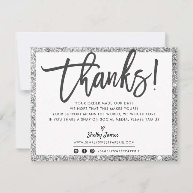 BUSINESS THANK YOU modern chic silver glitter (Front)