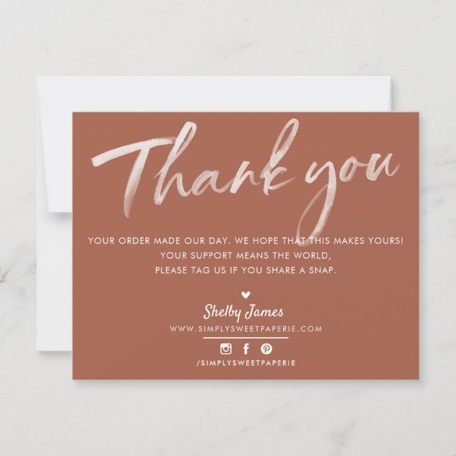 BUSINESS THANK YOU modern clay brown white ink (Front)