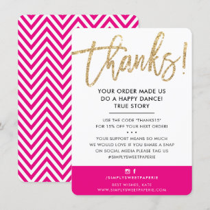 BUSINESS THANK YOU modern cute gold glitter pink Card