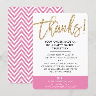 BUSINESS THANK YOU modern cute gold glitter pink Card