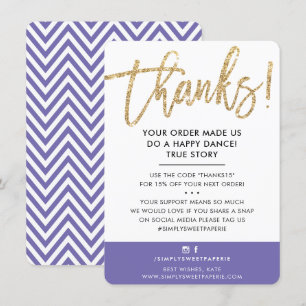 BUSINESS THANK YOU modern cute gold glitter purple