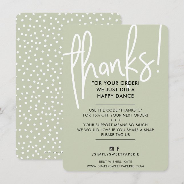 BUSINESS THANK YOU modern font sage green black Card (Front/Back)
