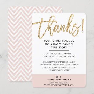 BUSINESS THANK YOU modern gold glitter blush pink Card