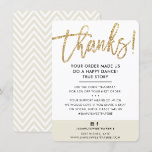 BUSINESS THANK YOU modern gold glitter cream ivory Card