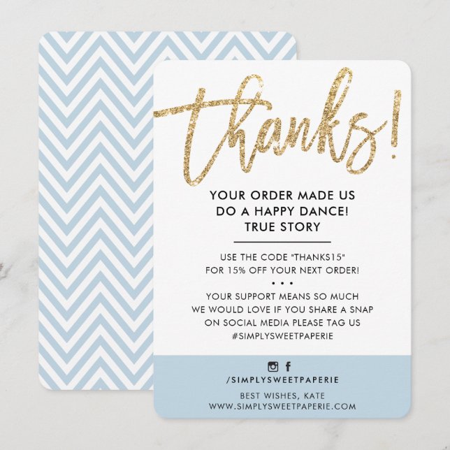 BUSINESS THANK YOU modern gold glitter duck egg (Front/Back)