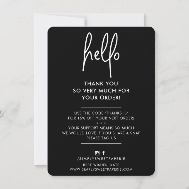 BUSINESS THANK YOU modern hello black white ink (Front)