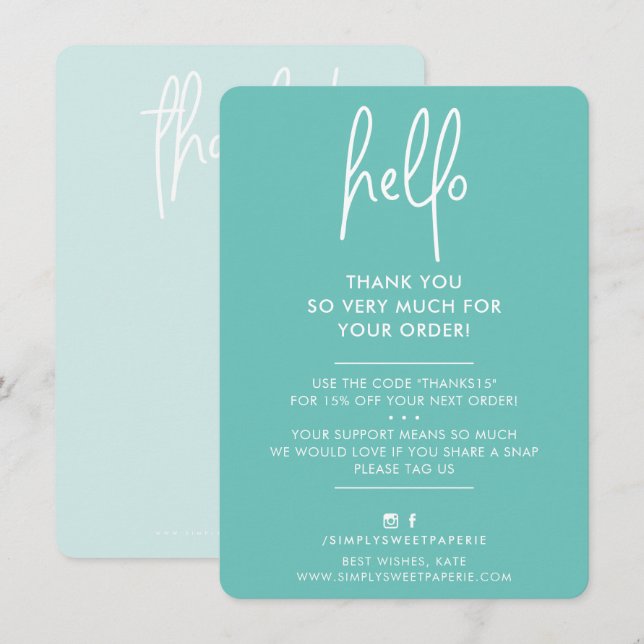 BUSINESS THANK YOU modern hello mint green white Card (Front/Back)