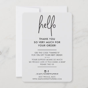BUSINESS THANK YOU modern hello pale grey black Card