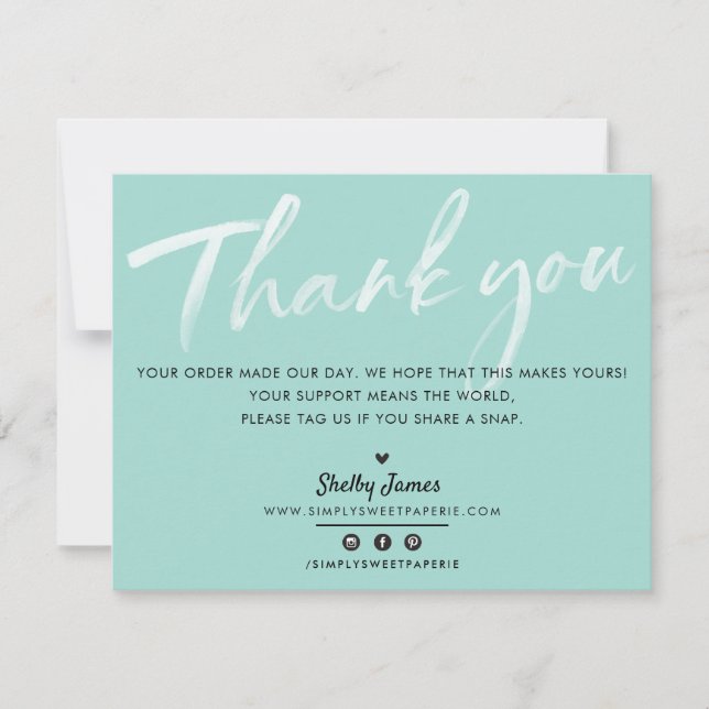 BUSINESS THANK YOU modern mint green white ink (Front)