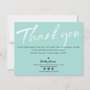 BUSINESS THANK YOU modern mint green white ink Card