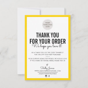 BUSINESS THANK YOU modern order insert bold yellow Card