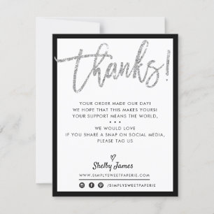 BUSINESS THANK YOU modern silver glitter black Card