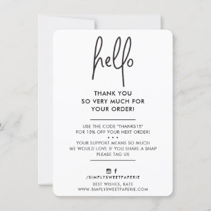 BUSINESS THANK YOU modern simple hello white black Card