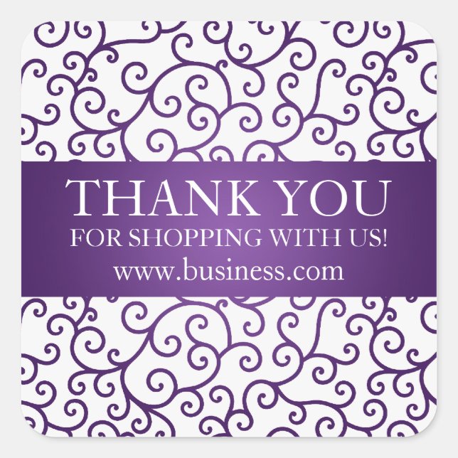 Business Thank You Modern Swirls Purple Square Sticker (Front)