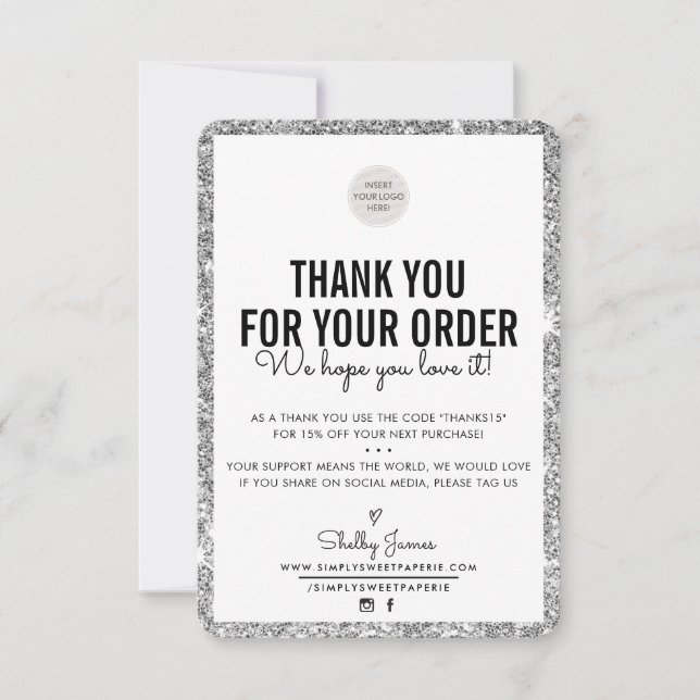 BUSINESS THANK YOU order insert silver glitter Card (Front)