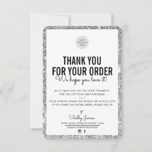 BUSINESS THANK YOU order insert silver glitter Card